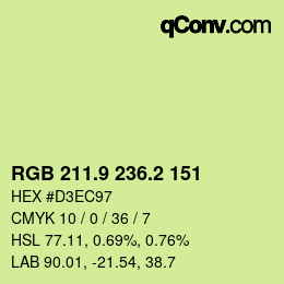カラーコード: RGB 211.9 236.2 151 | qconv.com