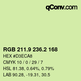 カラーコード: RGB 211.9 236.2 168 | qconv.com