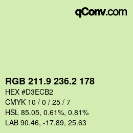 カラーコード: RGB 211.9 236.2 178 | qconv.com