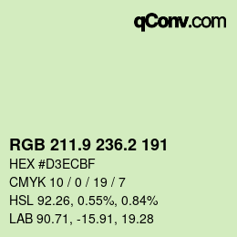 カラーコード: RGB 211.9 236.2 191 | qconv.com