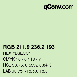カラーコード: RGB 211.9 236.2 193 | qconv.com
