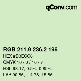 カラーコード: RGB 211.9 236.2 198 | qconv.com