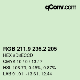 Color code: RGB 211.9 236.2 205 | qconv.com