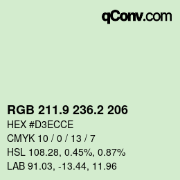 カラーコード: RGB 211.9 236.2 206 | qconv.com
