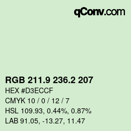 Color code: RGB 211.9 236.2 207 | qconv.com