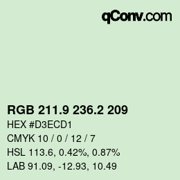 Color code: RGB 211.9 236.2 209 | qconv.com