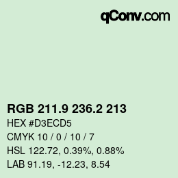 カラーコード: RGB 211.9 236.2 213 | qconv.com