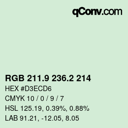 カラーコード: RGB 211.9 236.2 214 | qconv.com