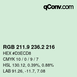 カラーコード: RGB 211.9 236.2 216 | qconv.com