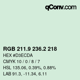 カラーコード: RGB 211.9 236.2 218 | qconv.com