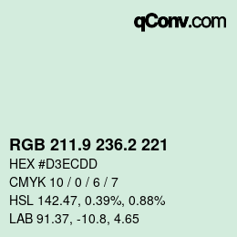 カラーコード: RGB 211.9 236.2 221 | qconv.com