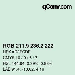 カラーコード: RGB 211.9 236.2 222 | qconv.com