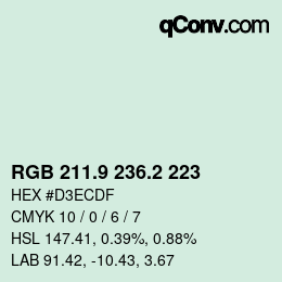 カラーコード: RGB 211.9 236.2 223 | qconv.com