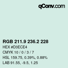 カラーコード: RGB 211.9 236.2 228 | qconv.com