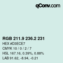 カラーコード: RGB 211.9 236.2 231 | qconv.com