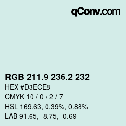 カラーコード: RGB 211.9 236.2 232 | qconv.com