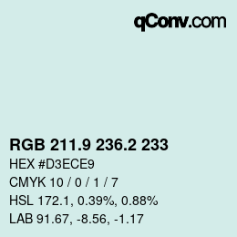 カラーコード: RGB 211.9 236.2 233 | qconv.com