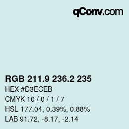 カラーコード: RGB 211.9 236.2 235 | qconv.com