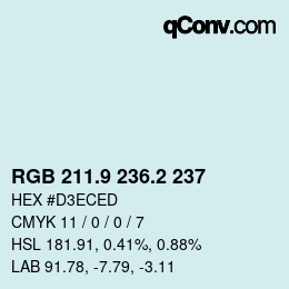 カラーコード: RGB 211.9 236.2 237 | qconv.com