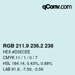 カラーコード: RGB 211.9 236.2 238 | qconv.com