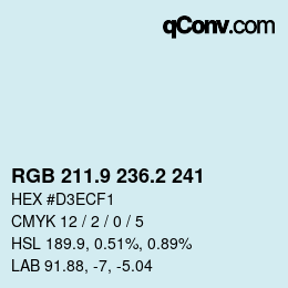 Color code: RGB 211.9 236.2 241 | qconv.com
