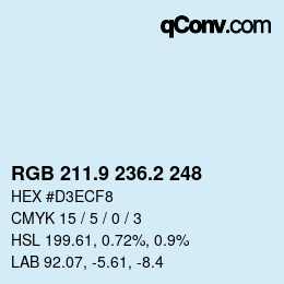 Color code: RGB 211.9 236.2 248 | qconv.com
