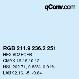 Color code: RGB 211.9 236.2 251 | qconv.com