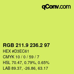 カラーコード: RGB 211.9 236.2 97 | qconv.com