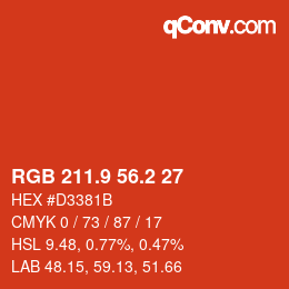 カラーコード: RGB 211.9 56.2 27 | qconv.com