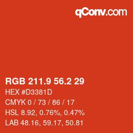 カラーコード: RGB 211.9 56.2 29 | qconv.com