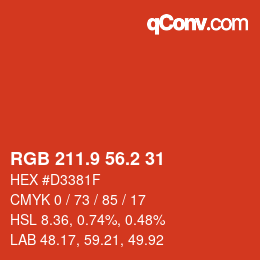 カラーコード: RGB 211.9 56.2 31 | qconv.com