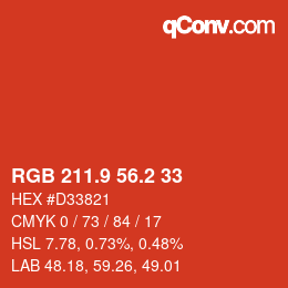 カラーコード: RGB 211.9 56.2 33 | qconv.com