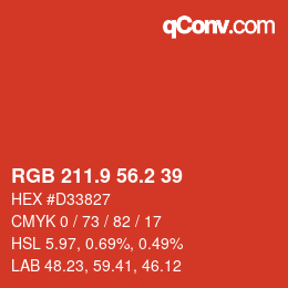 カラーコード: RGB 211.9 56.2 39 | qconv.com