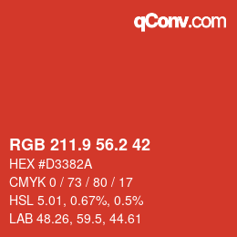カラーコード: RGB 211.9 56.2 42 | qconv.com