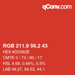 カラーコード: RGB 211.9 56.2 43 | qconv.com
