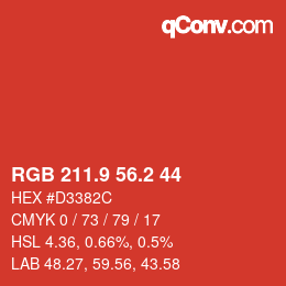 カラーコード: RGB 211.9 56.2 44 | qconv.com