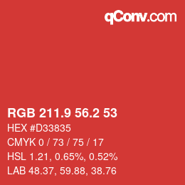 カラーコード: RGB 211.9 56.2 53 | qconv.com