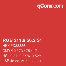 カラーコード: RGB 211.9 56.2 54 | qconv.com