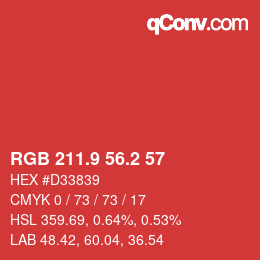 カラーコード: RGB 211.9 56.2 57 | qconv.com