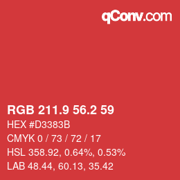 カラーコード: RGB 211.9 56.2 59 | qconv.com