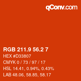 カラーコード: RGB 211.9 56.2 7 | qconv.com