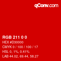 Color code: RGB 211 0 0 | qconv.com