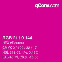 カラーコード: RGB 211 0 144 | qconv.com