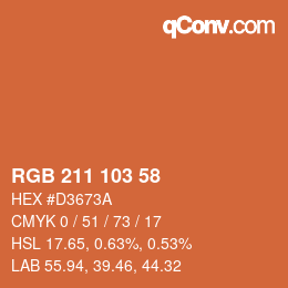 Color code: RGB 211 103 58 | qconv.com