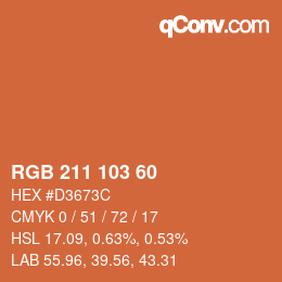 Color code: RGB 211 103 60 | qconv.com