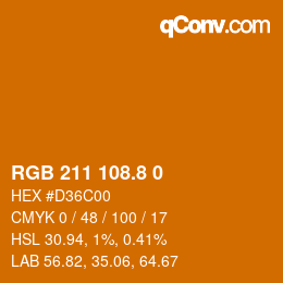 カラーコード: RGB 211 108.8 0 | qconv.com