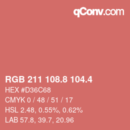 カラーコード: RGB 211 108.8 104.4 | qconv.com