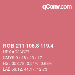 カラーコード: RGB 211 108.8 119.4 | qconv.com