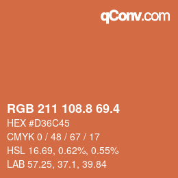 カラーコード: RGB 211 108.8 69.4 | qconv.com