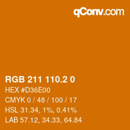 カラーコード: RGB 211 110.2 0 | qconv.com